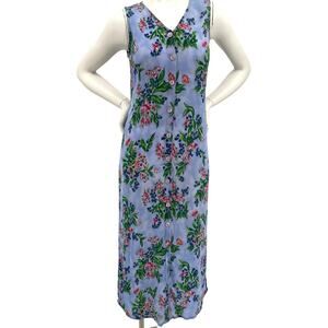Carol Little Women VTG Blue Pink Green Floral Boho Maxi Dress Made USA Button 6
